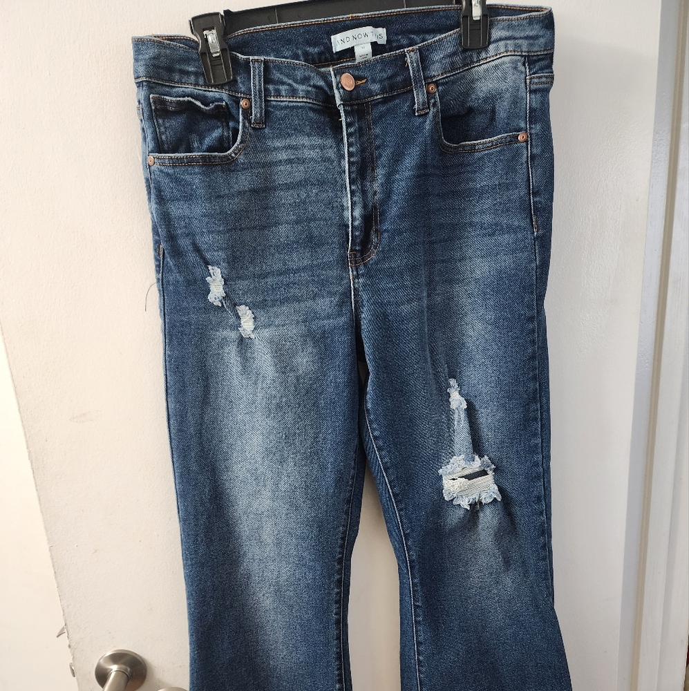 NEW JEANS SIZE 12 WAIST 31 FLARE LEG RIPPED DESIGN